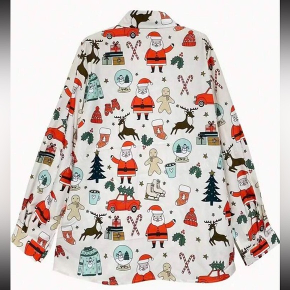 Luxe Holiday Christmas Gift Button Down Up Shirt Top Blouse - Picture 4 of 4